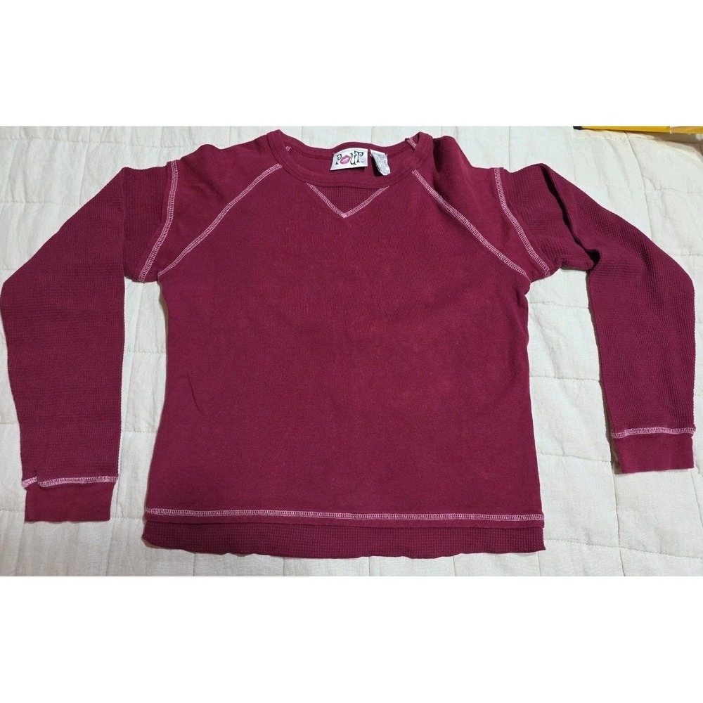 POUT Women's XL Pink Waffle Knit Layered Top Y2K Emo Goth Scene Henley 90's